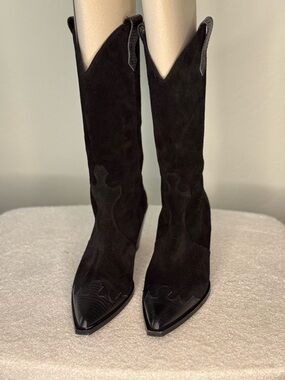 Ayede black suede and leather cowboy boot size 41/10